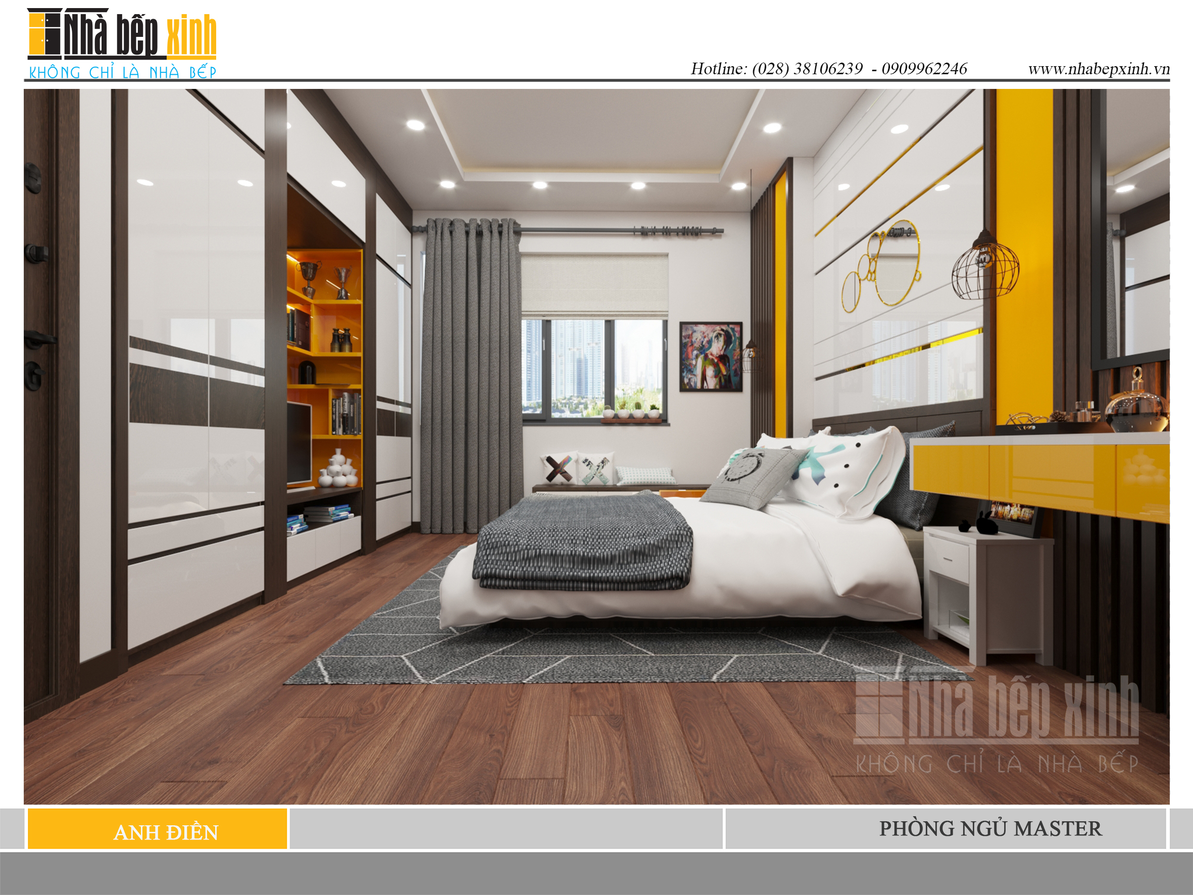 Thiết kế nội thất phòng ngủ master gỗ veneer sang trọng